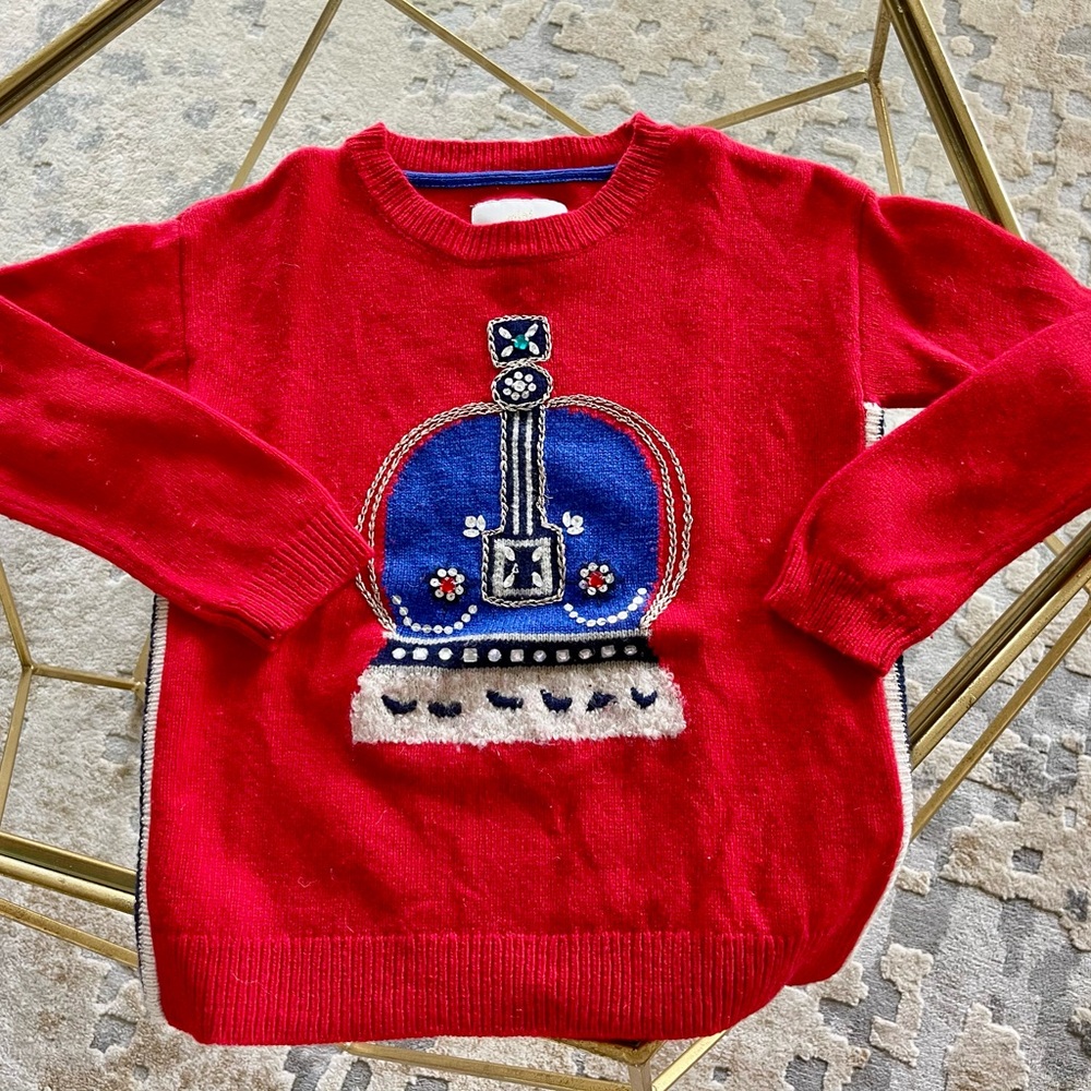 Boden Red Sweater with Blue Crown Design